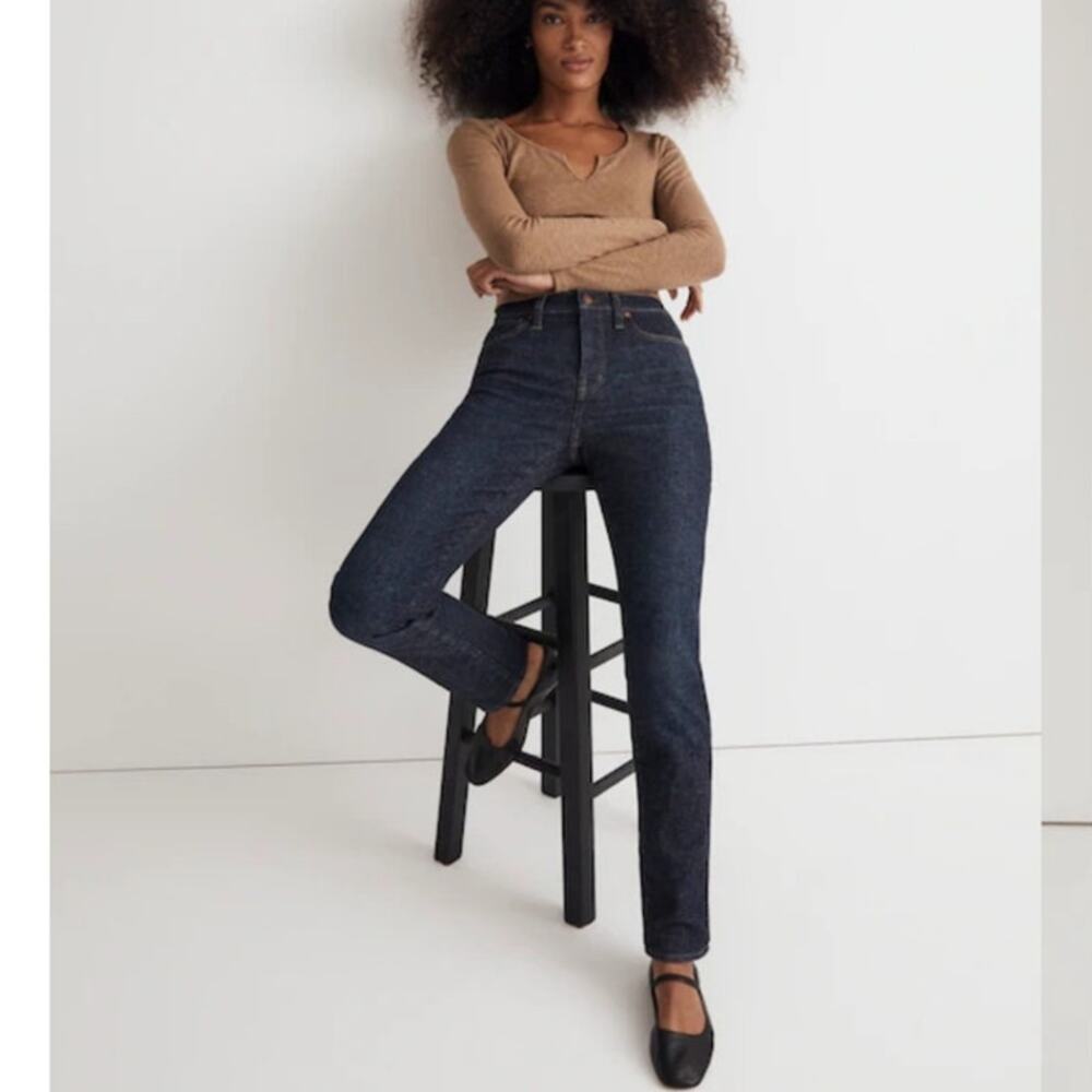 Madewell Mid Rise Stovepipe jeans dark wash Dalesford indigo retro stretch 29